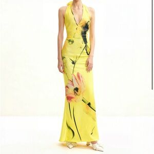 JW PEI Yellow Floral Halter Maxi Skirt